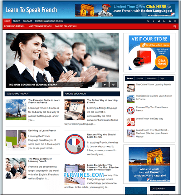 Aprender francés PLR WordPress Blog