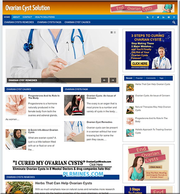 Ovarian Cysts Niche PLR WordPress Sitio web