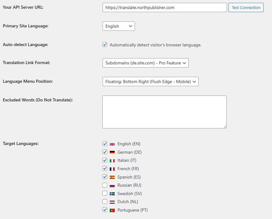Libre Translate Settings Overview